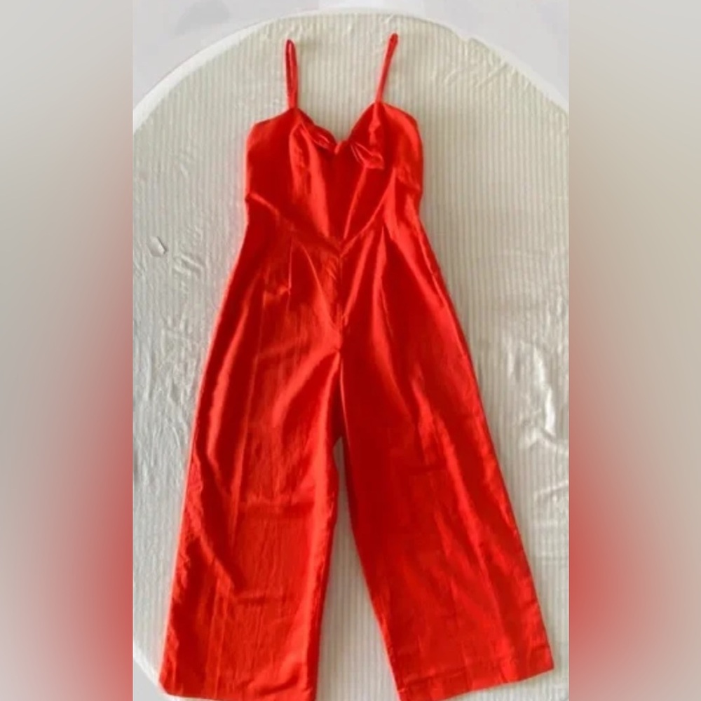 J Crew Red Sleeveless Jumpsuit with Wide-Leg Pants